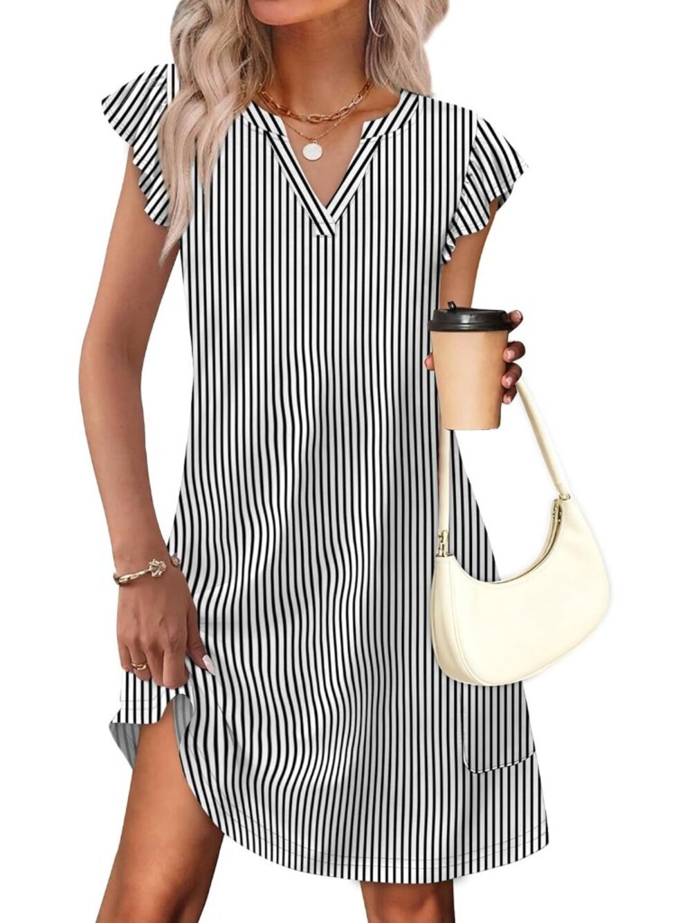 Spring Summer Dresses for Women 2026 Casual Ruffle Sleeve V Neck Loose Swing Sun - Picture 2 of 5